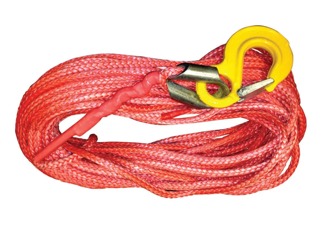 red synthetic rope with yellow hook