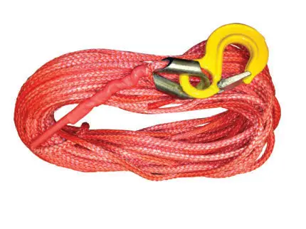 red synthetic rope with yellow hook