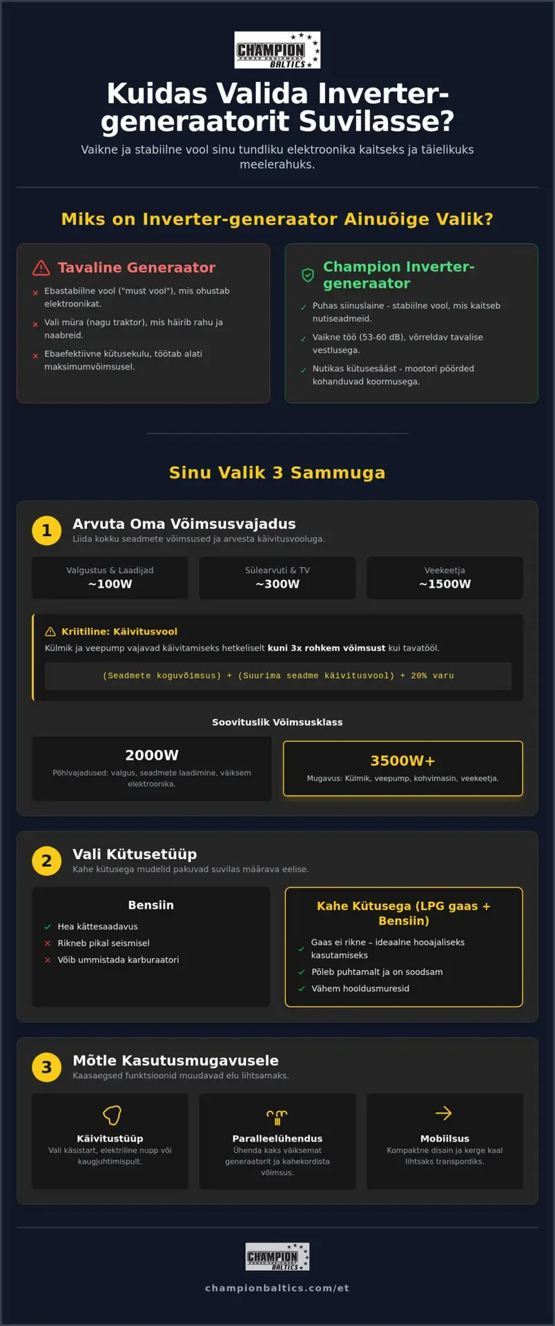 Inverter-generaator suvilasse: Kuidas valida parim vooluallikas 2026. aastal?