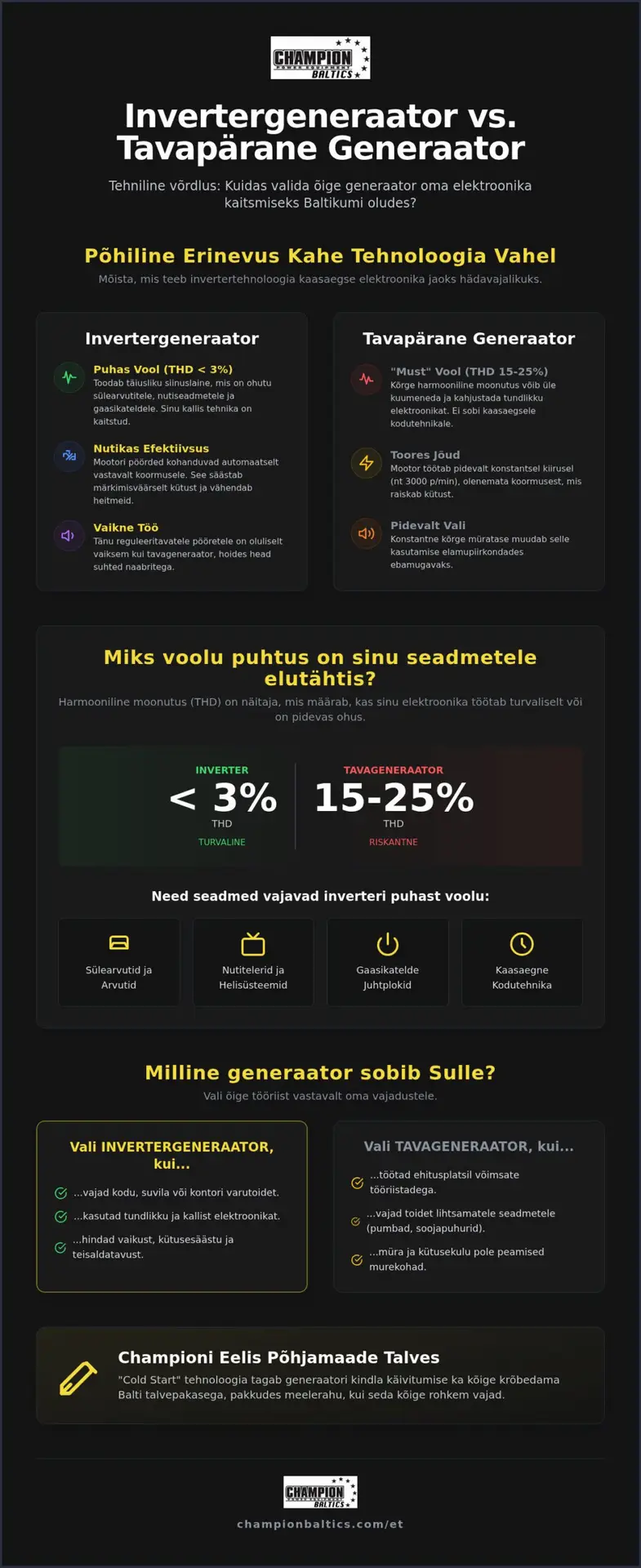Invertergeneraator vs tavapärane generaator
