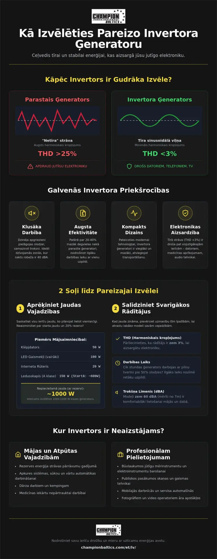 Kā izvēlēties piemērotu invertora ģeneratoru