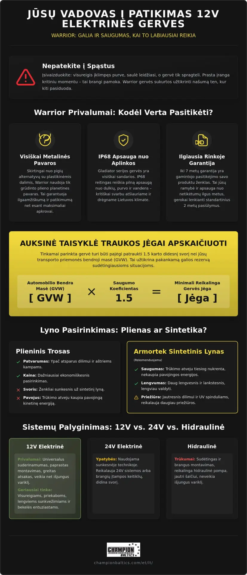 Patikimos Warrior elektrinės gervės 12V: Kaip pasirinkti?
