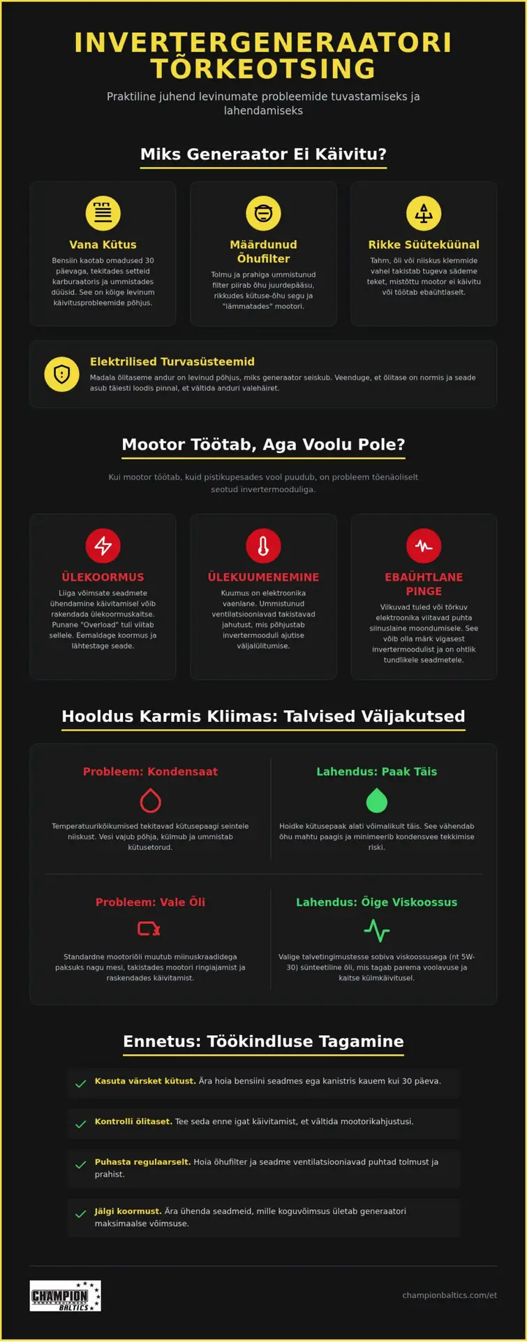 Inverteri generaatori levinud probleemid ja lahendused
