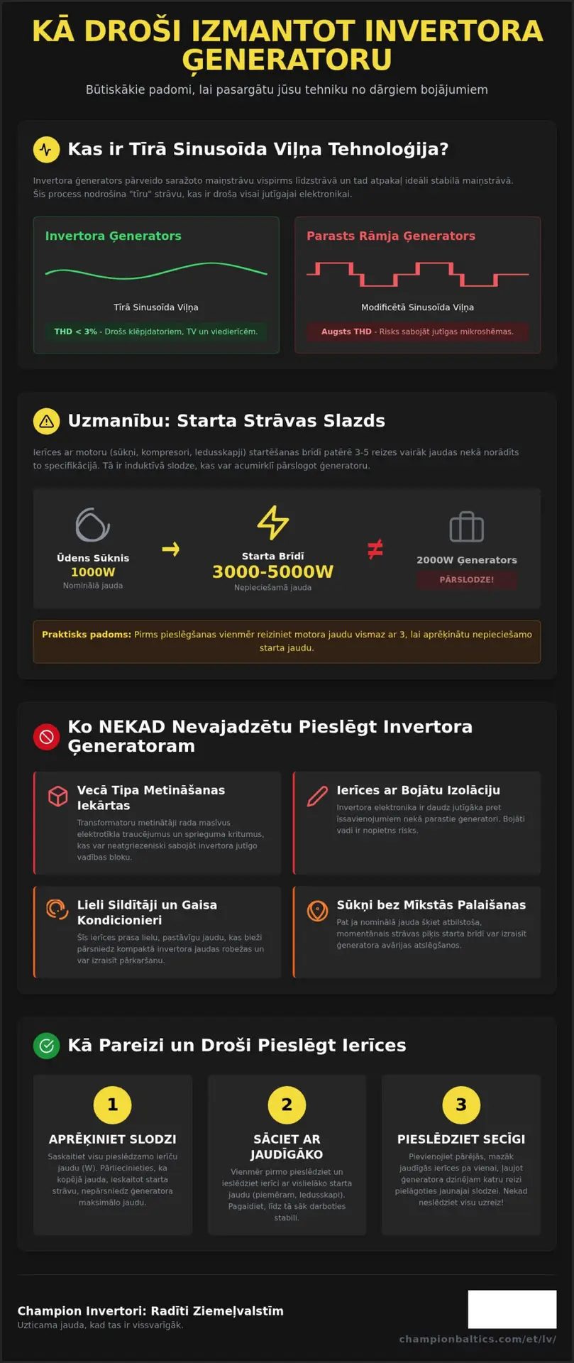 Ko nekad nevajadzētu pieslēgt invertora ģeneratoram?