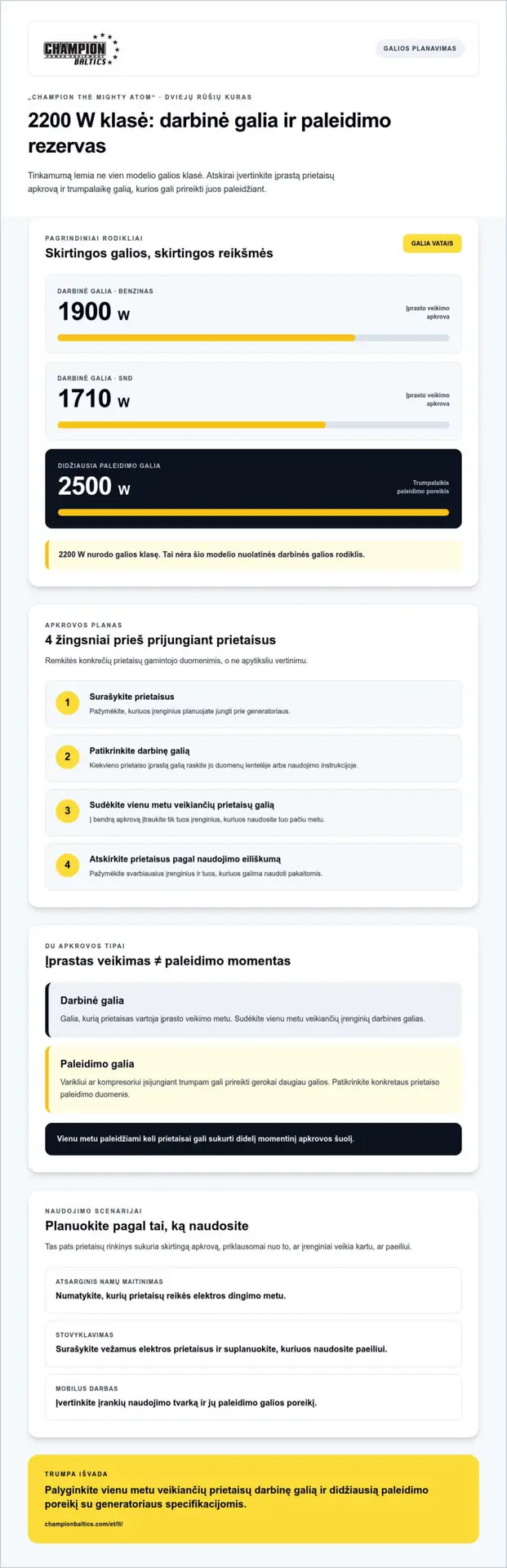 2200 W inverterinis generatorius: kaip įvertinti, ar pakaks galios?