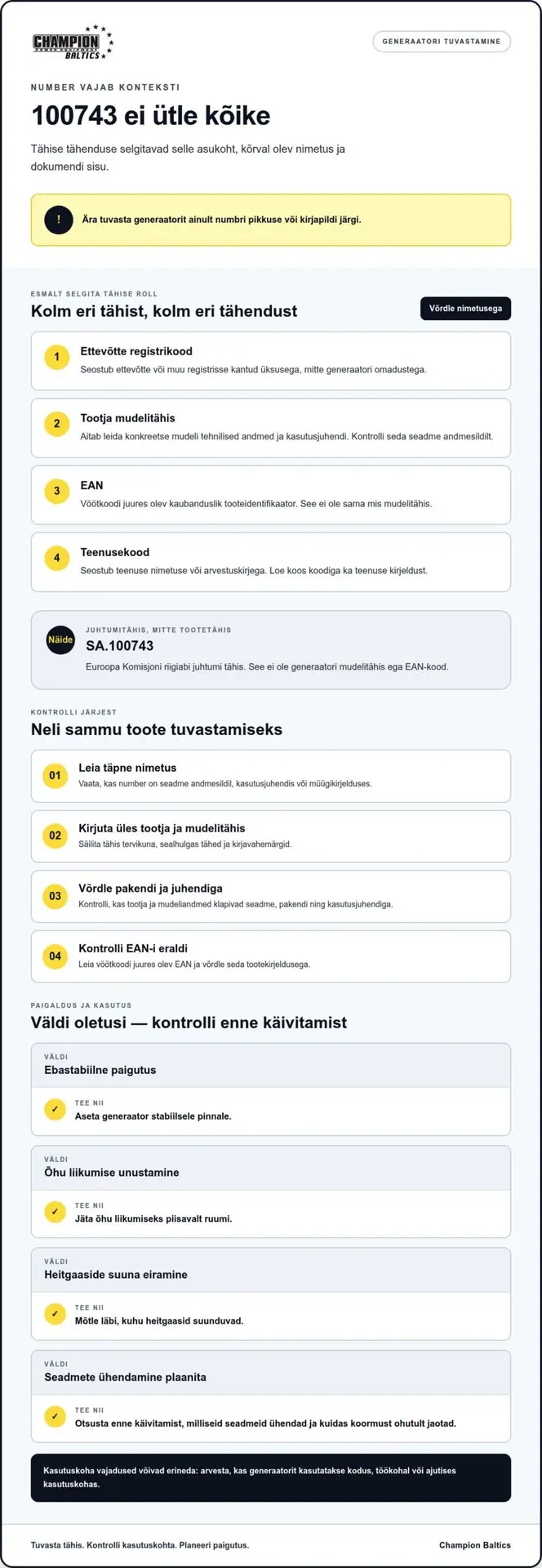 Champion 100743 generaator: ülevaade ja ostusoovitus