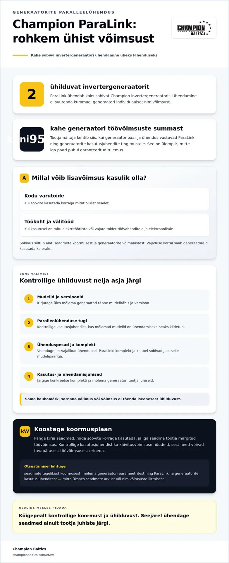 Champion ParaLink: kā ģeneratoru paralēlais savienojums palielina izmantojamo jaudu?
