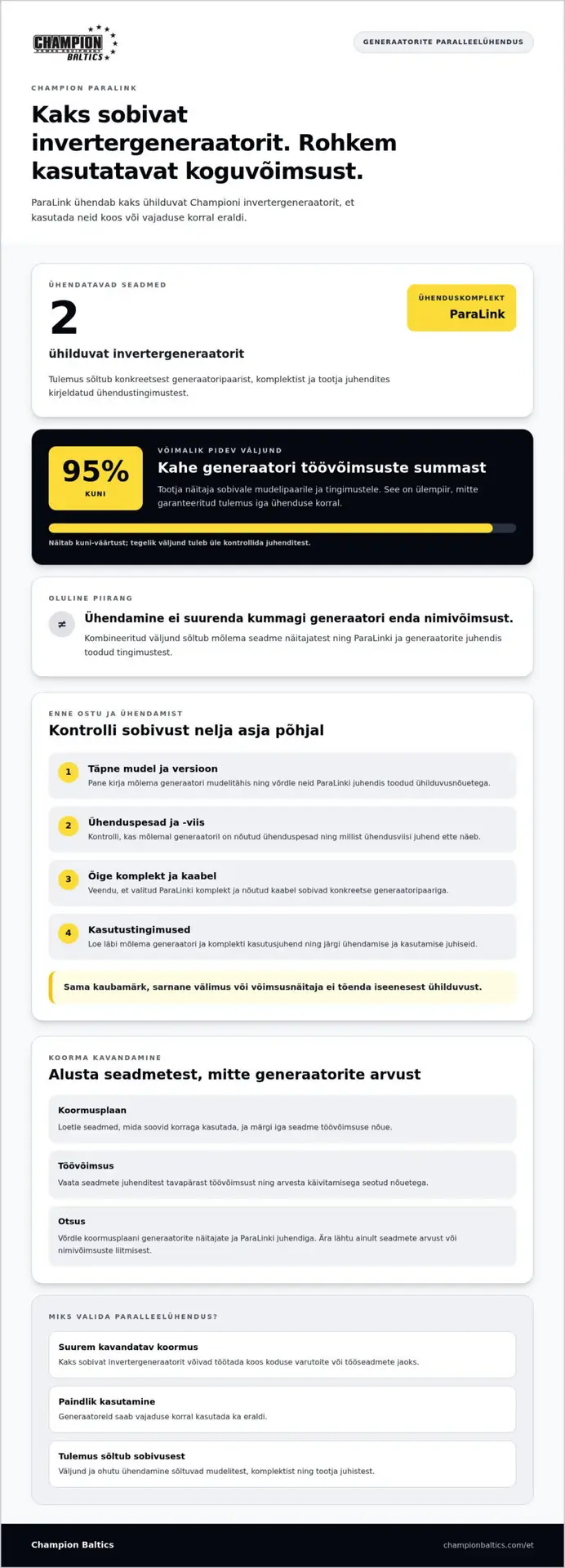 Champion ParaLink: kuidas generaatorite paralleelühendus suurendab kasutatavat võimsust?